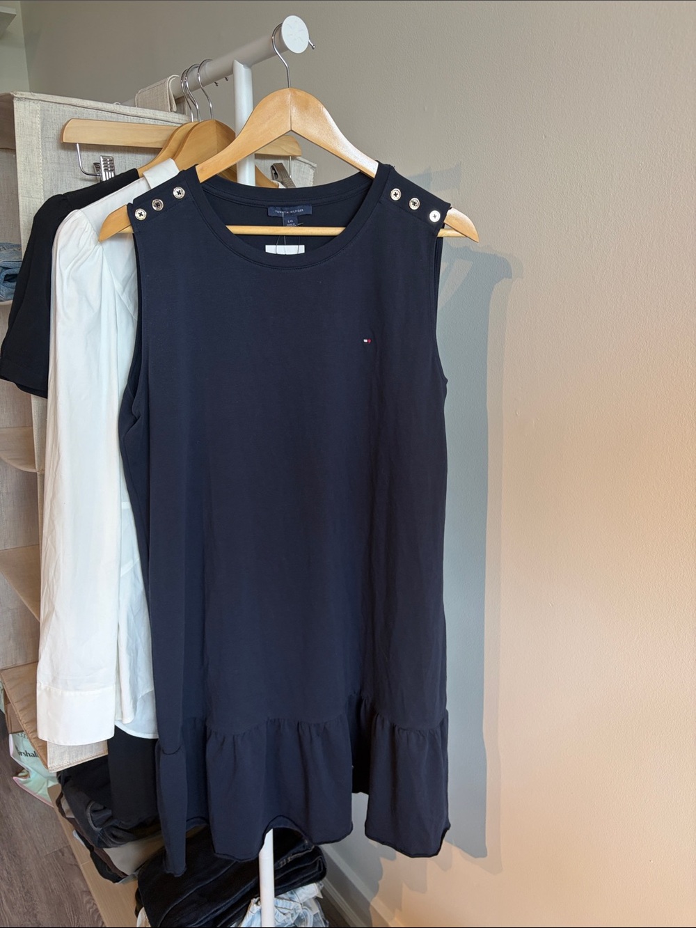 Tommy Hilfiger Navy Sleeveless Dress with Grommet Shoulder Detail